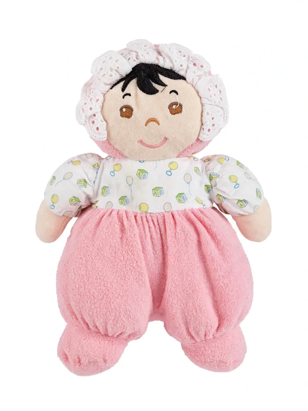 Lakeshore Terry Cloth Plush Doll Pink White Washable Stuffed Toy MPN 65348 10”